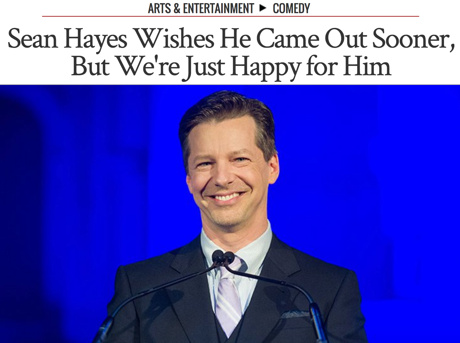 Sean Hayes accepts the Outfest Trailblazer Award